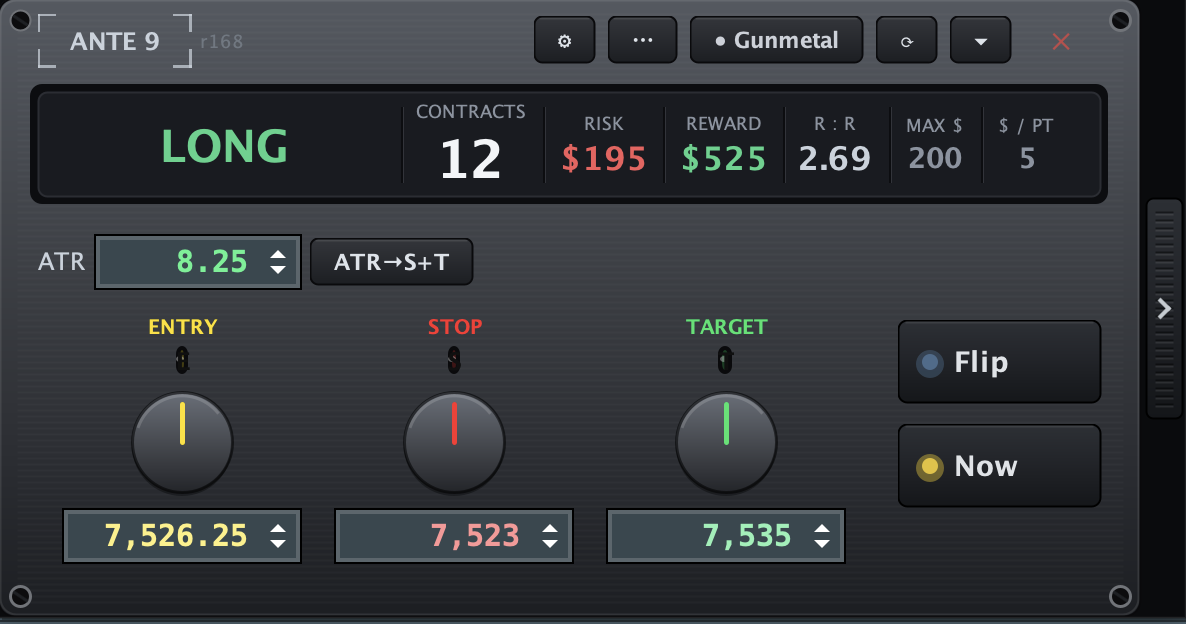 Ante 9 Discovery mode — entry, stop and target on real knobs